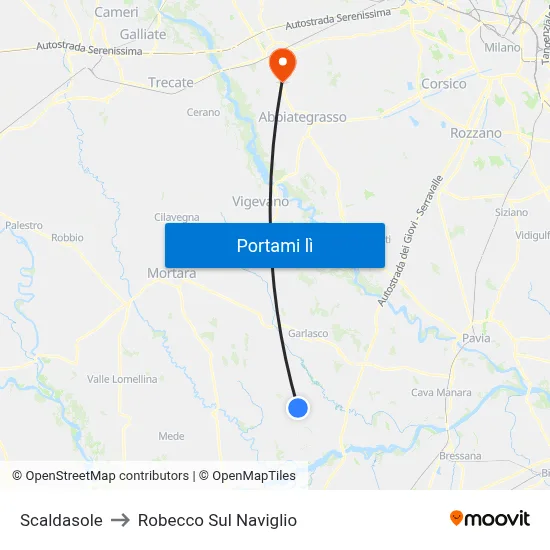 Scaldasole to Robecco Sul Naviglio map