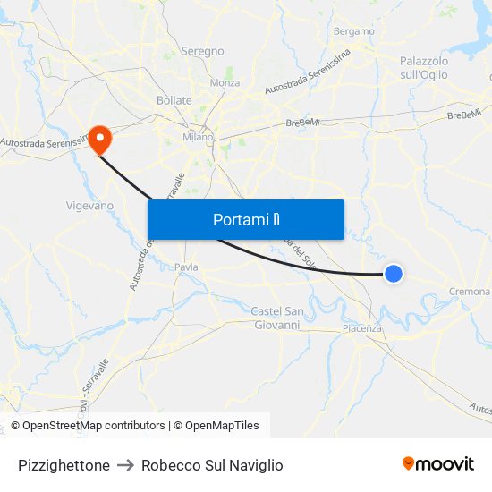 Pizzighettone to Robecco Sul Naviglio map