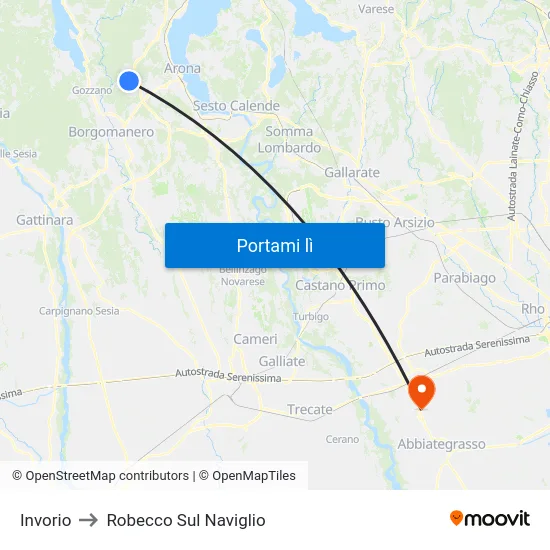 Invorio to Robecco Sul Naviglio map