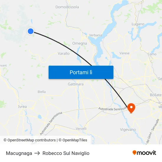 Macugnaga to Robecco Sul Naviglio map