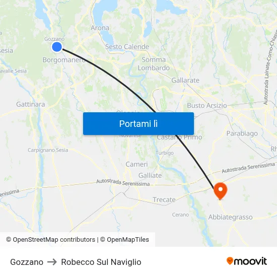 Gozzano to Robecco Sul Naviglio map