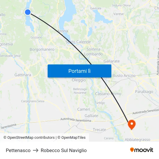 Pettenasco to Robecco Sul Naviglio map