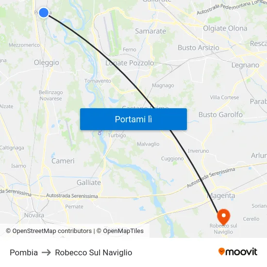 Pombia to Robecco Sul Naviglio map
