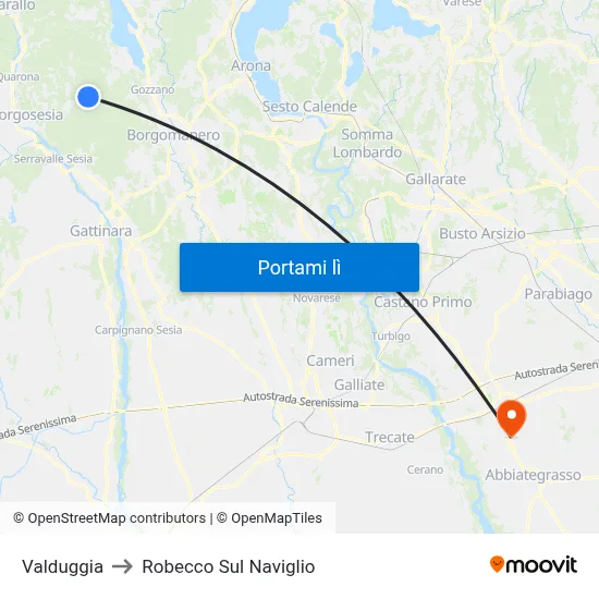 Valduggia to Robecco Sul Naviglio map