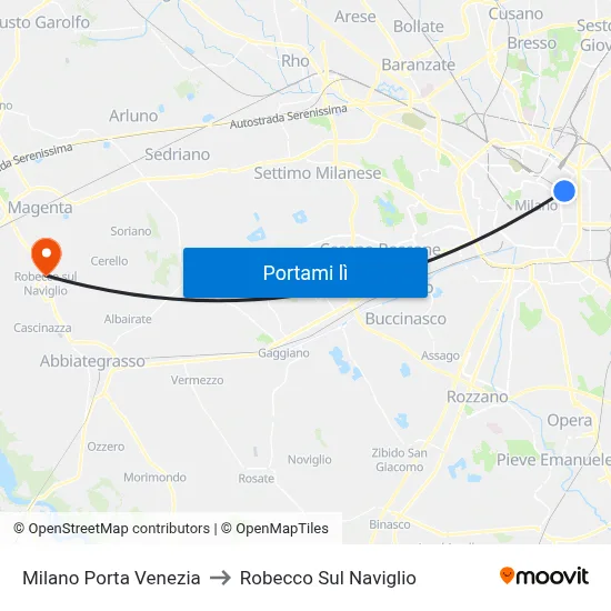 Milano Porta Venezia to Robecco Sul Naviglio map