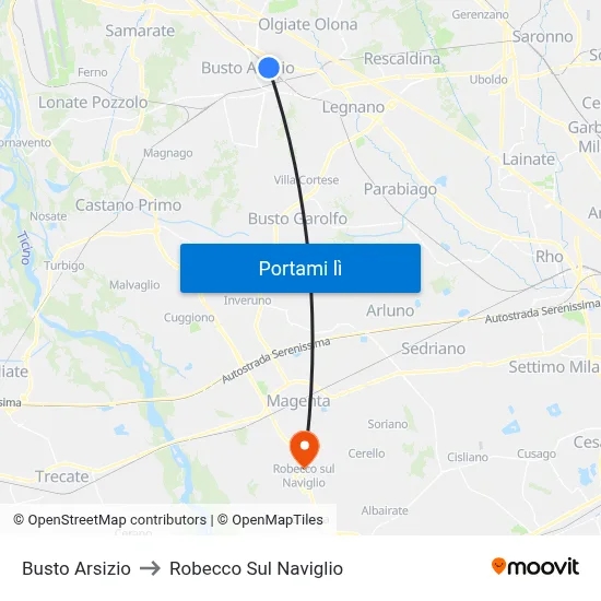 Busto Arsizio to Robecco Sul Naviglio map