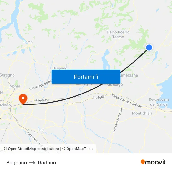 Bagolino to Rodano map