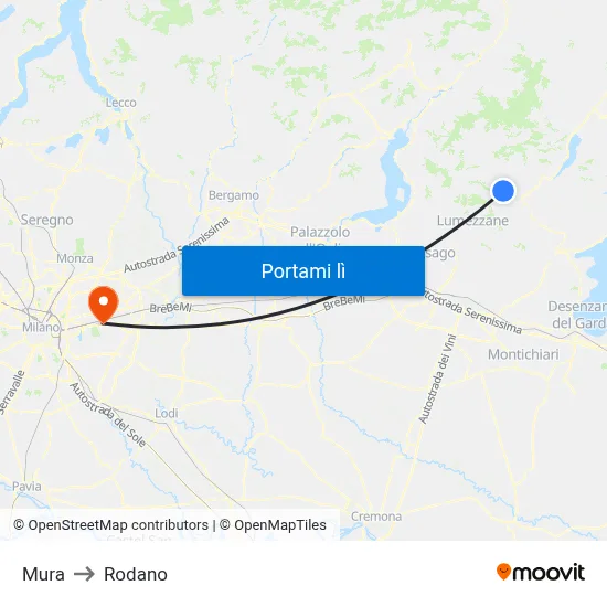 Mura to Rodano map