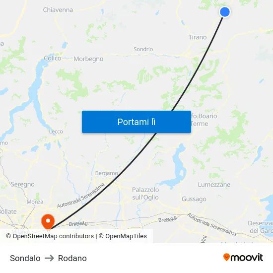 Sondalo to Rodano map
