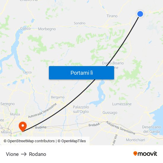 Vione to Rodano map