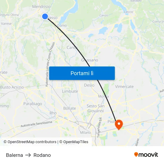 Balerna to Rodano map