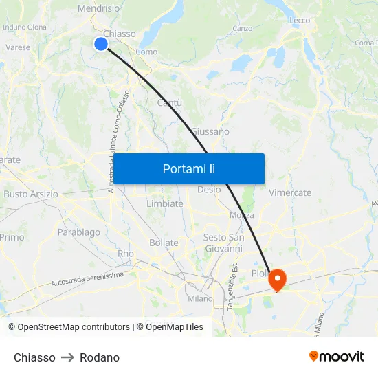 Chiasso to Rodano map