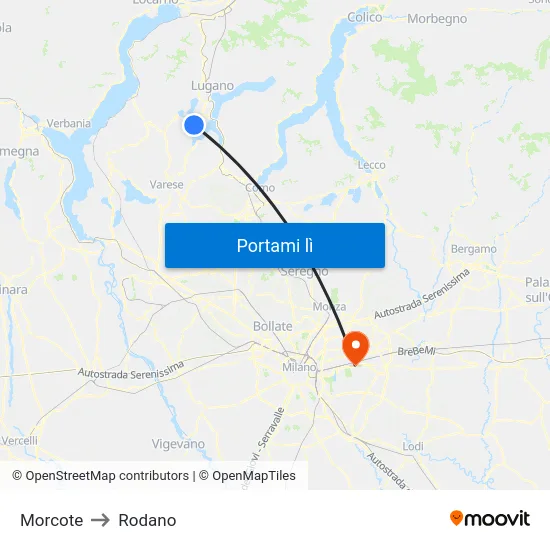 Morcote to Rodano map