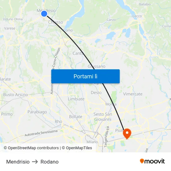 Mendrisio to Rodano map