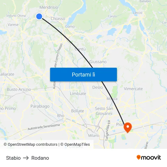 Stabio to Rodano map