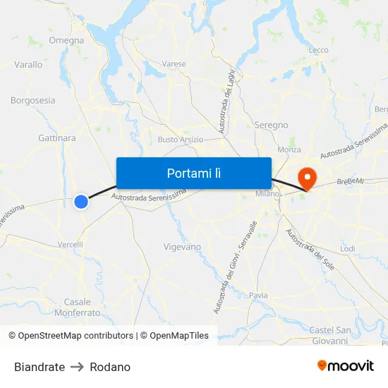 Biandrate to Rodano map