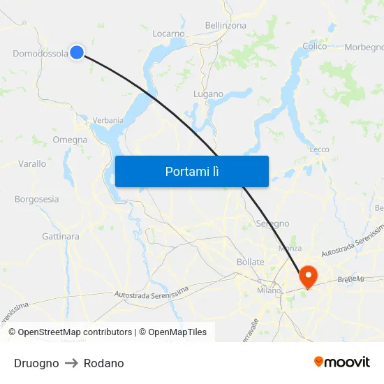 Druogno to Rodano map
