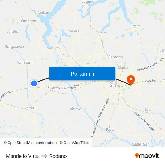 Mandello Vitta to Rodano map