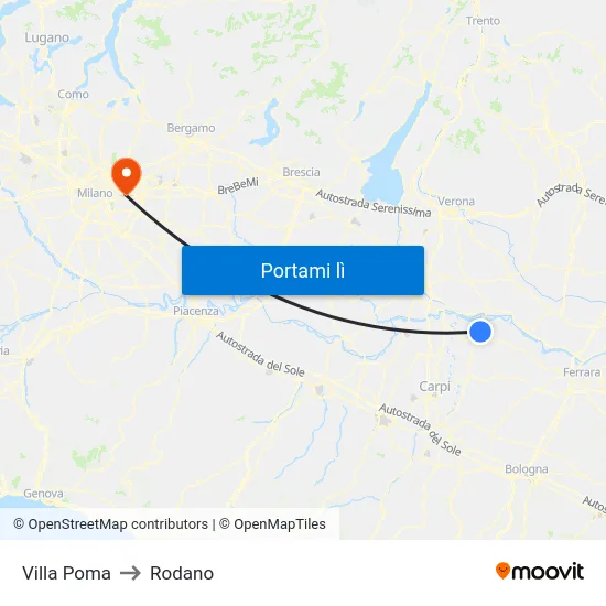 Villa Poma to Rodano map