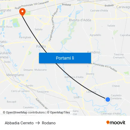 Abbadia Cerreto to Rodano map
