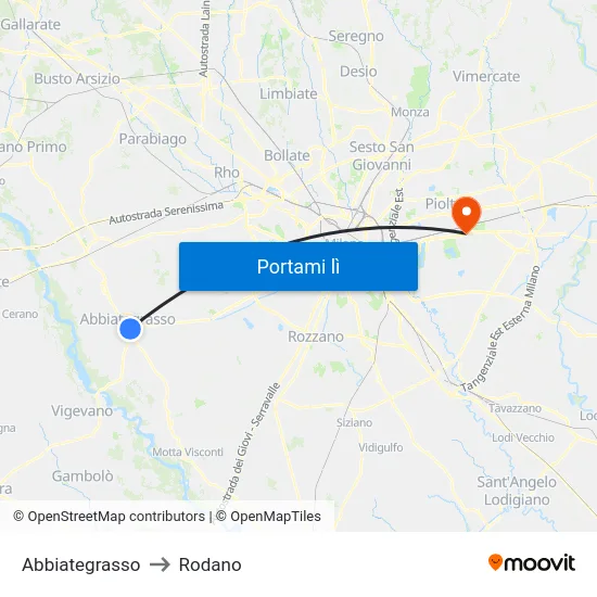 Abbiategrasso to Rodano map