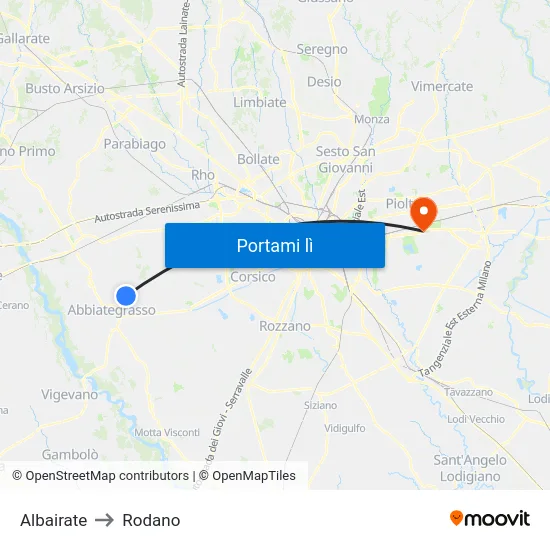 Albairate to Rodano map