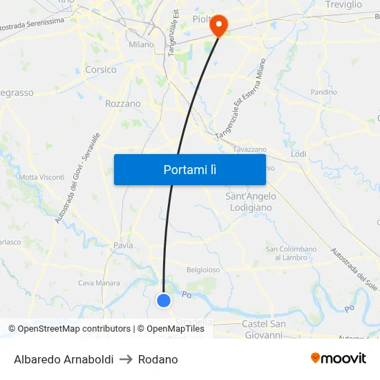 Albaredo Arnaboldi to Rodano map