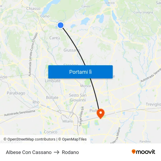 Albese Con Cassano to Rodano map