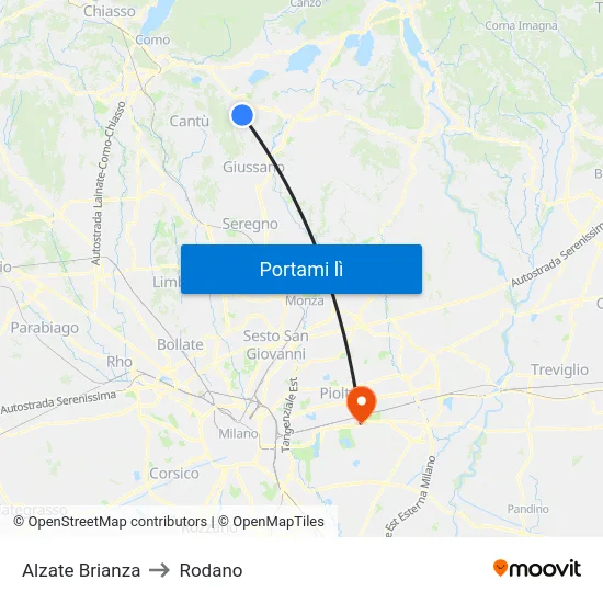 Alzate Brianza to Rodano map