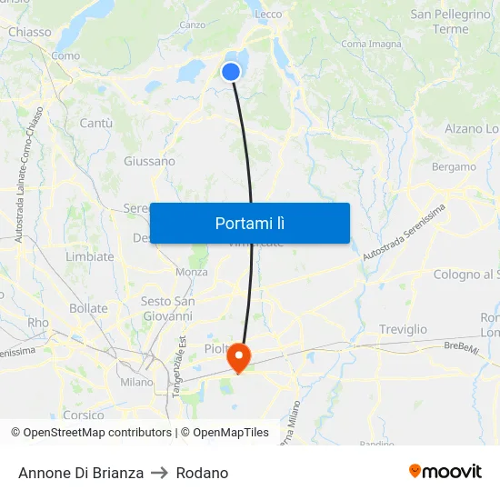 Annone Di Brianza to Rodano map
