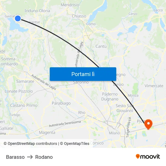 Barasso to Rodano map
