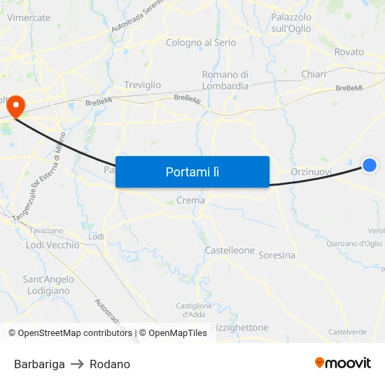 Barbariga to Rodano map