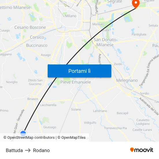 Battuda to Rodano map