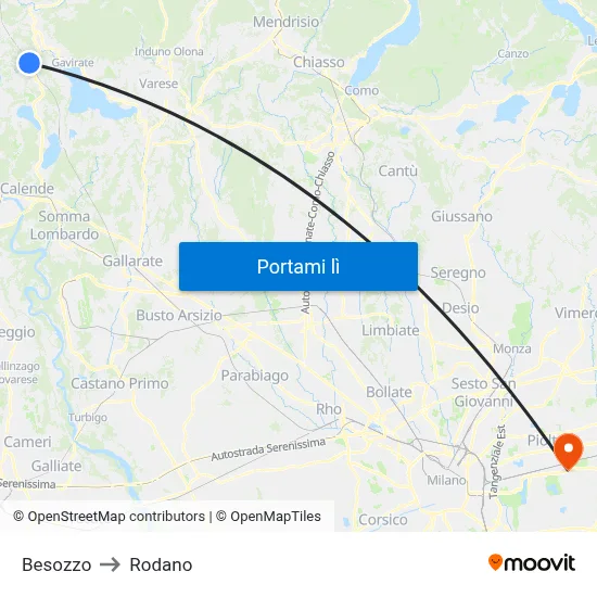 Besozzo to Rodano map