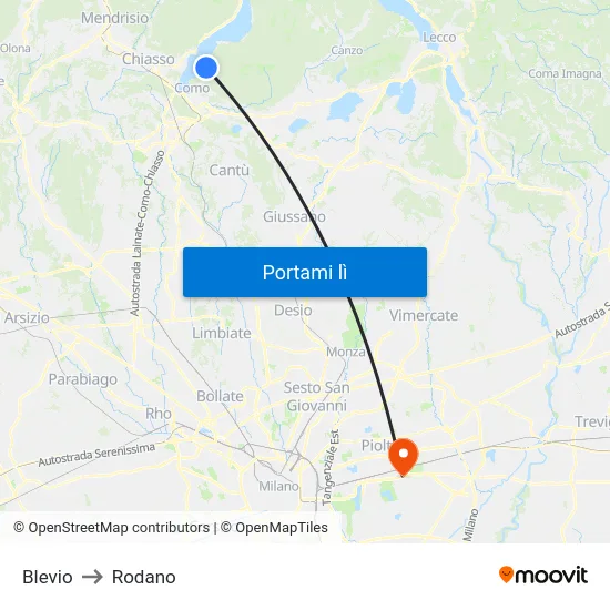 Blevio to Rodano map