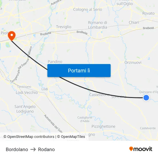 Bordolano to Rodano map