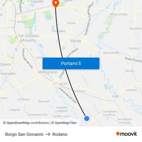 Borgo San Giovanni to Rodano map