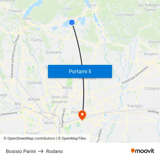 Bosisio Parini to Rodano map