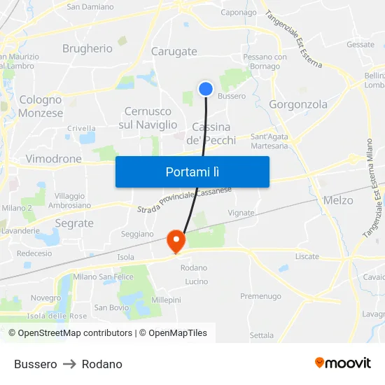 Bussero to Rodano map