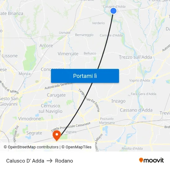 Calusco D' Adda to Rodano map