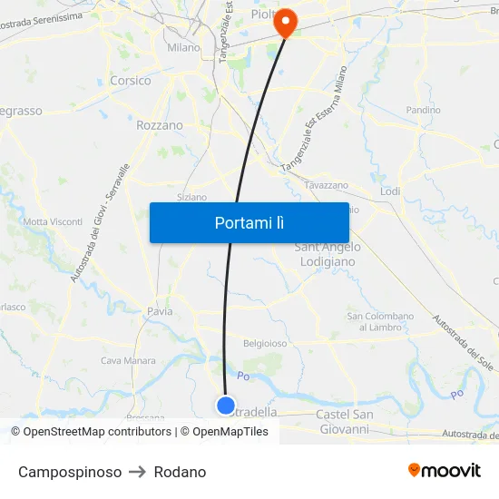 Campospinoso to Rodano map