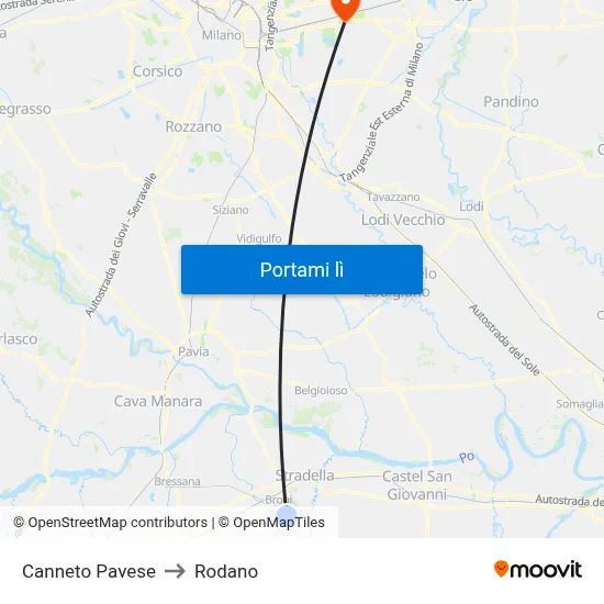 Canneto Pavese to Rodano map