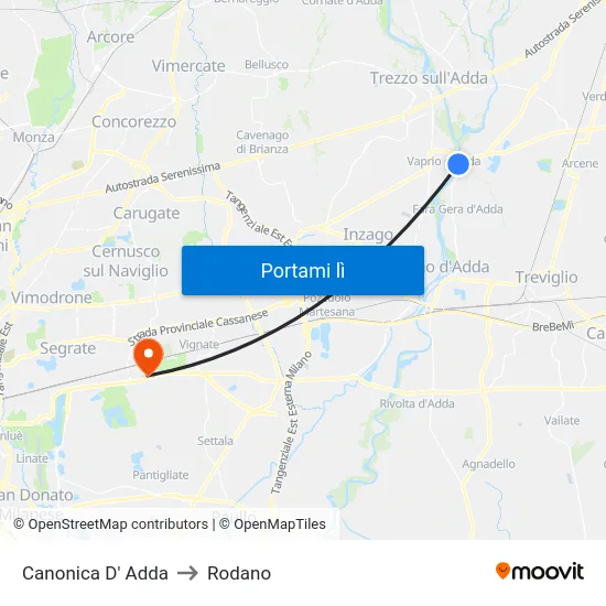 Canonica D' Adda to Rodano map
