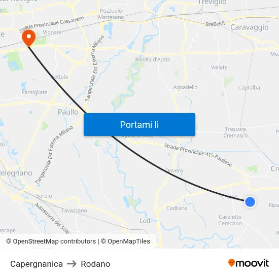 Capergnanica to Rodano map