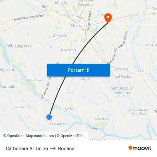 Carbonara Al Ticino to Rodano map