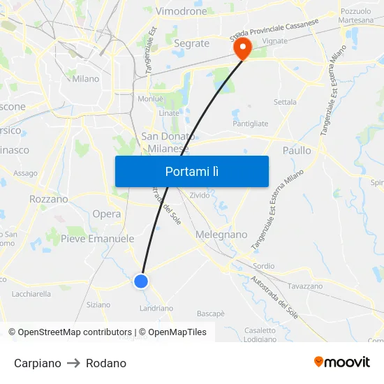 Carpiano to Rodano map