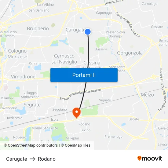 Carugate to Rodano map