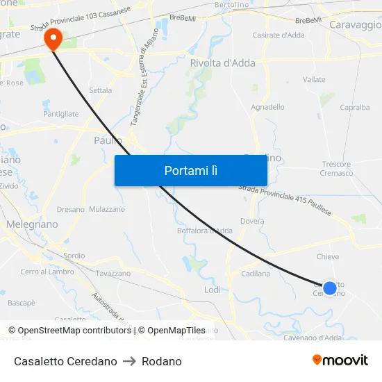 Casaletto Ceredano to Rodano map