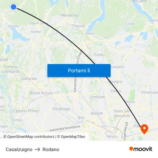Casalzuigno to Rodano map