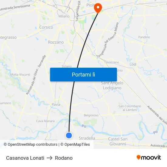 Casanova Lonati to Rodano map